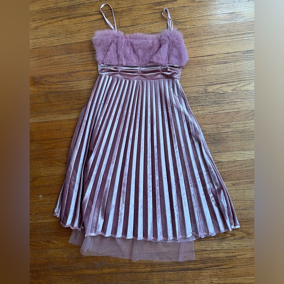 Beautiful, Velvet dusty Rose Vintage Dress with fur trimmings - Picture 5 of 6